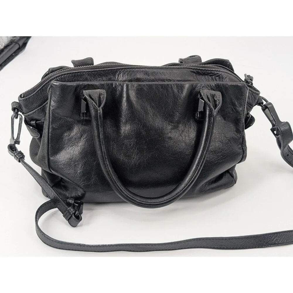 Elliot Lucca Black Woven Braided Leather Shoulder Bag Satchel Crossbody Handbag